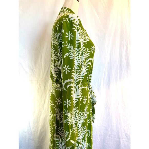 Made in TURKEY ZARA Maxi Dress L/S Button Front Cuff Green White Floral Belt S - Picture 5 of 8